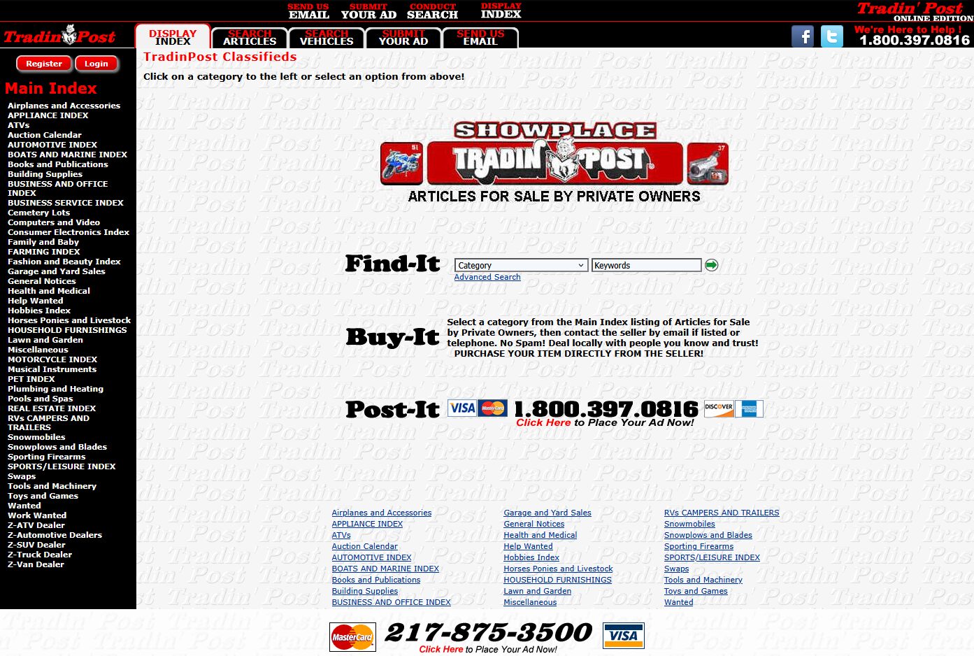 Tradin' Post website as it appeared in January 1999